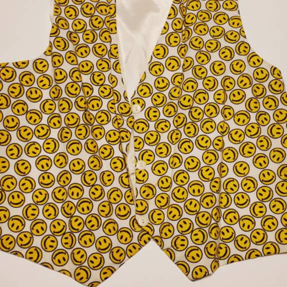 Smiley Face Vintage 80's Vest Made of Cotton and Lining is Acetate - Size M/L